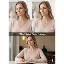 925 Ayar Papatya Silver Mavi Opal Taşlı Kalp Kolye.rose.gold.rodaj Gümüş