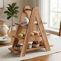 Deconox Doğal Akasya Ahşap 3 Katlı Sunum Standı - 37x12.3x37.5 Cm Çok Amaçlı Katlı Servis Tepsisi, Kurabiyelik V Diğer