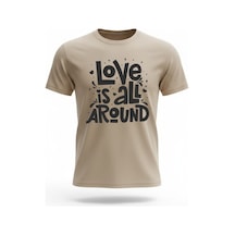 Urbantrendstore Unisex Love Aşk Temalı Oversize Fit Rahat Geniş Salaş T-shirt Günlük Tişört Bej