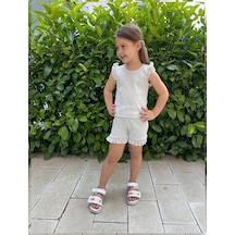 My Kids Wear Fırfırlı Kız Çocuk Şort Takım Gri