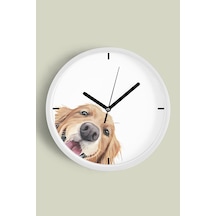 Sevimli Köpek Temalı Çocuk Odası Modern Duvar Saati - 42cm - Önü Camlı Beyaz Kasa - Sessiz Mekanizma Beyaz