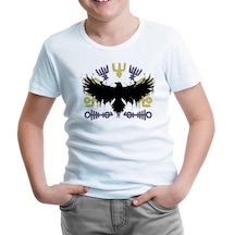Raven Silhouette With Viking Symbols Beyaz Çocuk Tshirt 001