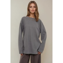 Hiccup Bisiklet Yaka Uzun Kol Waffle Sweatshirt Gri