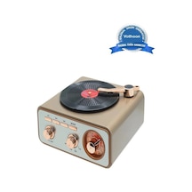 Metalik Nostaljik Tasarım Plak Çalar Görünümlü Radyolu Bluetooth Hoparlör Retro Müzik Plak Çok Renkli
