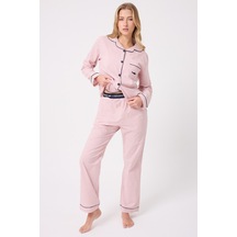 Lespadon Marısılk Seastrıpe Premium Dokuma Uzun Kollu Uzun Pantolonlu Kadın Pijama & Lounge Takımı-3188 Altın