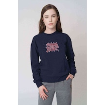Morbid Angel Logo Baskılı Indigo Mavi Kadın Sweatshirt