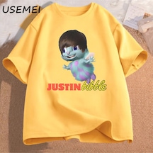 Flood Of Style Komik Justin Bibble Baskılı Tişört Erkekler Kadınlar Pamuk Kısa Kollu T Shirt Unisex Moda Yaz Sarı