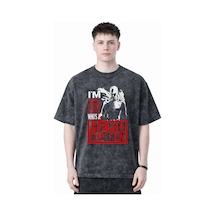Tasarım One Punch Man Anime Baskılı Unisex Oversize Eskitme Yıkam Siyah