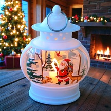 Vıp Oval Beyaz Noel Baba Yılbaşı Feneri Gün Işığı Led Işıklı Fener Yılbaşı Hediyeleri 14x8x4 Cm