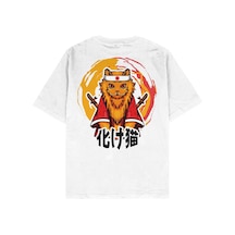 Samurai Cat Beyaz Oversize Unisex T-shirt Beyaz