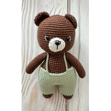 Amigurumi El Örgüsü Oyuncak Ayıcık Kahverengi - Yeşil