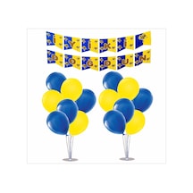 2 Adet Ayaklı Balon Standı 7li Set, 14 Adet Taraftar Sarı-lacivert Balon+banner Tüm Yaşlar