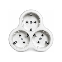 Golyat, Üçlü Topraklı Priz Çoğaltıcı Adaptör, Schuko Tipi,üçlü Papatya,16a 250v, Beyaz 0