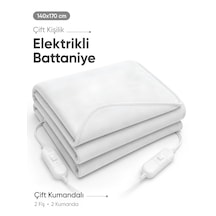 Beylini Omak Çift Kişilik Elektrikli Battaniye Çift Kumandalı Tam Güvenlikli Dayanıklı Çift Kademeli Termostatlı Elektrikli Yatak Isıtıcı 140x170 Cm Beyaz