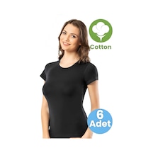Tezzgelsin Kadın 6'lı Kısa Kollu Yuvarlak Yaka Pamuklu Atlet T-shirt Siyah
