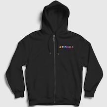 Presmono Unisex Astroworld Travis Scott Fermuarlı Kapüşonlu Sweatshirt Siyah