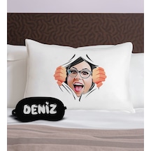 Bk Gift Kişiye Özel Karikatürlü Pamuklu Yastık Kılıfı Ve Göz Bandı Uyku Seti-2, Tasarım Ev Tekstili, Uyku Bandı, Ev Hediyesi