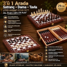 Lüks Ahşap 3ü 1 Arada Satranç Dama Tavla Seti Katlanabilir Kilitli Oyun & Eğlence Takımı 29 Cm Mdl 2