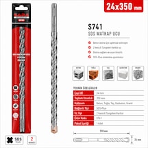 Sara S741 Sds Plus Matkap Ucu 24 X 350 Mm, 2 Kesicili Tungsten Karbür Uçlu