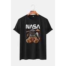 Startmore Unisex Beyaz Ayıcık Nasa Garalio T-shirt Siyah