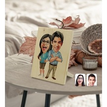 Kişiye Özel Sevgililer Karikatürlü Dekoratif Ahşap Çerçeve Model (539867023)