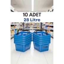 10 Adet - 28 Litre Plastik Market Alışveriş Sepeti Saplı Dayanıklı Market Mağaza El Sepeti Mavi