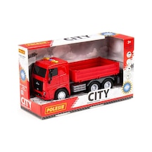 "city-2" Sürtmeli Kamyonet Işıklı Ve Sesli Kırmızı Kabin Kutuda