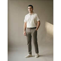 Maccali Erkek Beyaz Pamuklu Dokulu Rahat Kalıp Polo Yaka Tişört