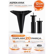 Aspen 12 Cm Siyah 20 Adet Mobilya Ayağı Robot Süpürgeye Uyumlu Koltuk Tv Ünitesi Konsol Ayağı Siyah