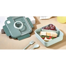 Qlux Diyet Ofis Okul Sporcu Fitness Lunch Box Sefer Tası Çatal Kaşıklı Beslenme Kabı Bpa İçermez Gri