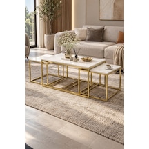Sulorahome 4'lü Beyaz Ve Gold Metal Sehpa Seti Beyaz - Altın