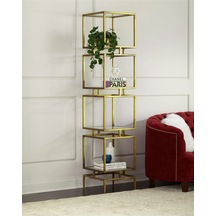 Olope Gold Metal 4 Raflı Kitaplık Çiçeklik Gümüşlük Duvar Rafı