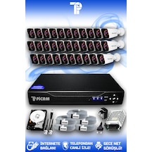 Picam 32 Kameralı Kare 32 Dış Kamera Set 2 TB HDD Full HD Gece Görüşlü Güvenlik Kamerası Sistemi