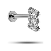 925 Ayar Gümüş Rodyumlu Minimal Sıralı Baget Zirkon Taşlı Tragus Piercing Küpe