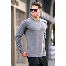 Madmext Gri Bisiklet Yaka Regular Fit Basic Sweatshirt 5799 Gri
