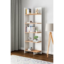 Asimetrik Beş Raflı Kitaplık Beyaz- Atlantik Çam