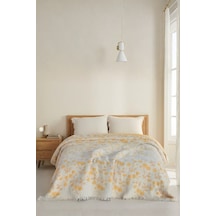Soleil Bloom 5 Kat Dolgulu Müslin Çift Kişilik Yatak Örtüsü Pike Koltuk Örtüsü %100 Pamuk Çiçek Desenli 220x240 Cm Sarı