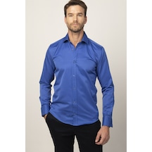 Tudors Modern Slim Fit Düz Saten Erkek Gömlek-23048 Saks