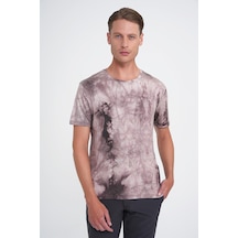 Efor Comfort Fit Bisiklet Yaka Batik Desen Kısa Kol Bej Tişört Ts 914 Bej