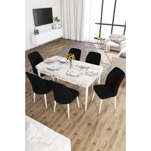 Zayn Beyaz Mermer Desen 80x132 Açılır Mutfak Masası 6 Sandalye syah