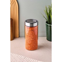 Cassetto 800 Ml Paslanmaz Çelik Kapaklı Borosilikat Cam Kavanoz 8.5x18 Cm Cam Cam