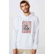 Fob Out Boy Logo Save Rock Baskılı Beyaz Erkek Kapşonlu Sweat