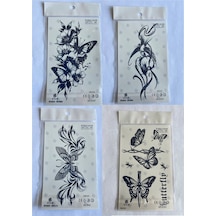 Kelebekler 4 Adet Birden 3 Hafta Kalıcı Geçici Yapıştırma Dövme 18x11 Cm