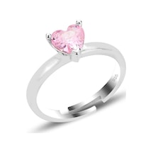 Söğütlü Silver Gümüş Rodyumlu Pembe Taşlı Brilliant Ayarlamalı Kalp Yüzük