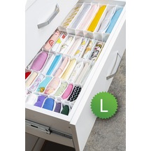 8 Bölmeli Çizgili Akordiyon Çok Amaçlı Çekmece Dolap İçi Organizer Düzenleyici 24x37x18 Cm L Gri