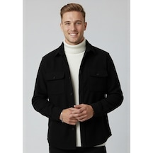 Deepsea Siyah Cepli Likralı Kadife Kumaş Rahat Kesim Erkek Gömlek Yumuşak Dokulu, Şık Tasarım Gömlek 2600759 Siyah