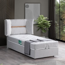 Setaymobilya Baza, Lizbon Tek Kişilik Baza + Başlık + Comfort Yatak, Açık Gri