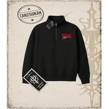 Tarzsokak Gotik & Grunge Streetwear Bloom Yarım Fermuarlı Sweatshirt Siyah