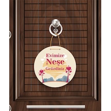 Gül Desenli Kalp Figürlü "evimize Neşe Getirdiniz" Kapı Süsü 22.5 Cm Mdf Halat Askılı Bej