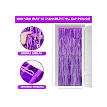 Mor - 990 - Renk Ekstra Metalize Parlak Saçaklı Arka Fon Perde İthal A Kalite - Edntrend - 1x2 Metre Tüm Yaşlar